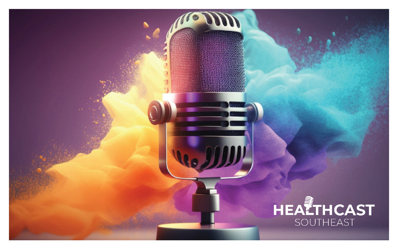 an advertisement for healthcast southeast with a microphone