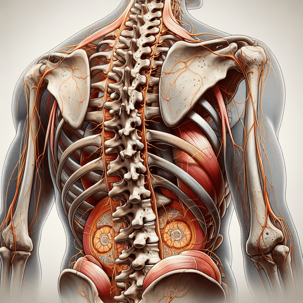 a drawing of the back of a man showing the spine and muscles