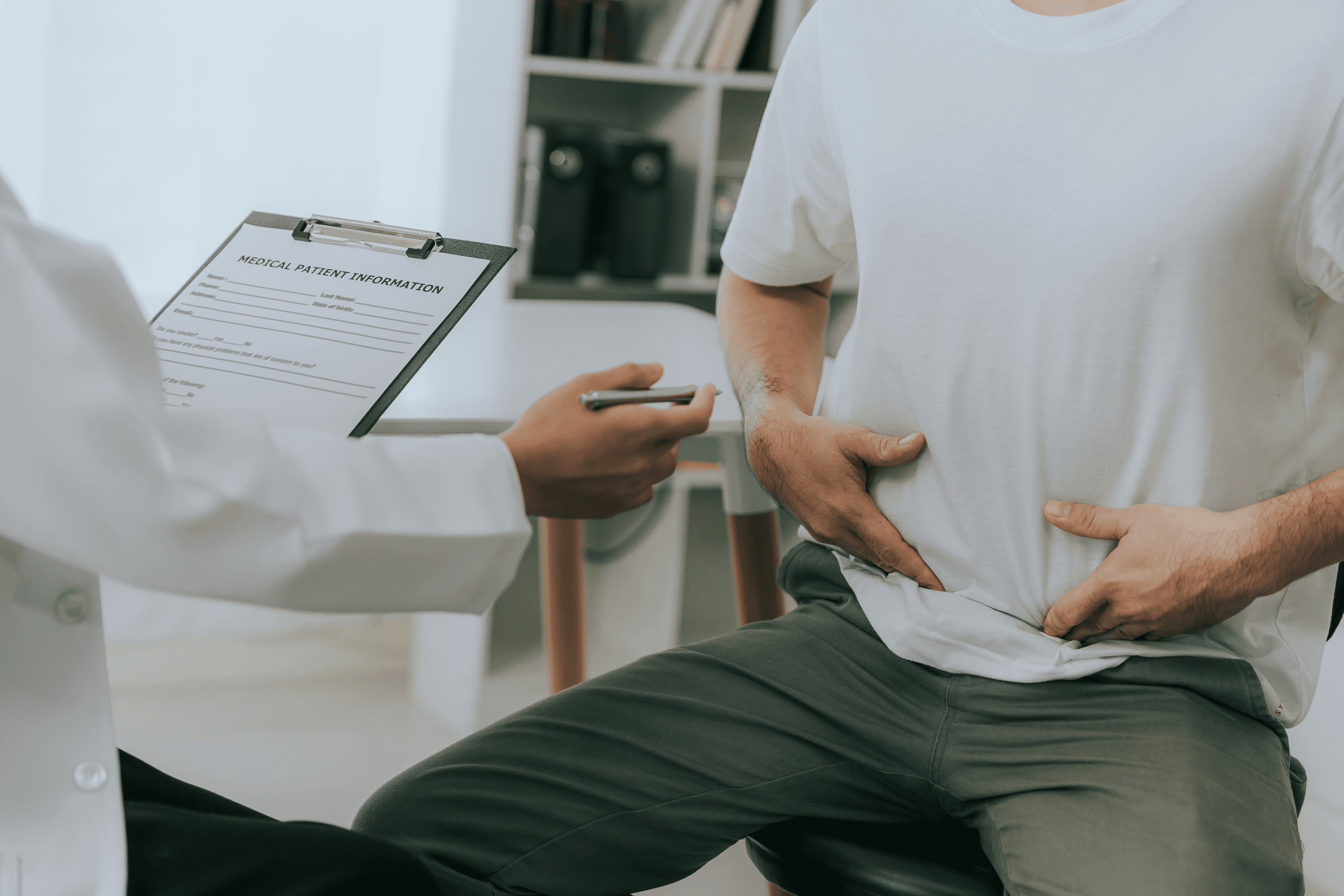 a doctor is holding a clipboard that says medical patient information