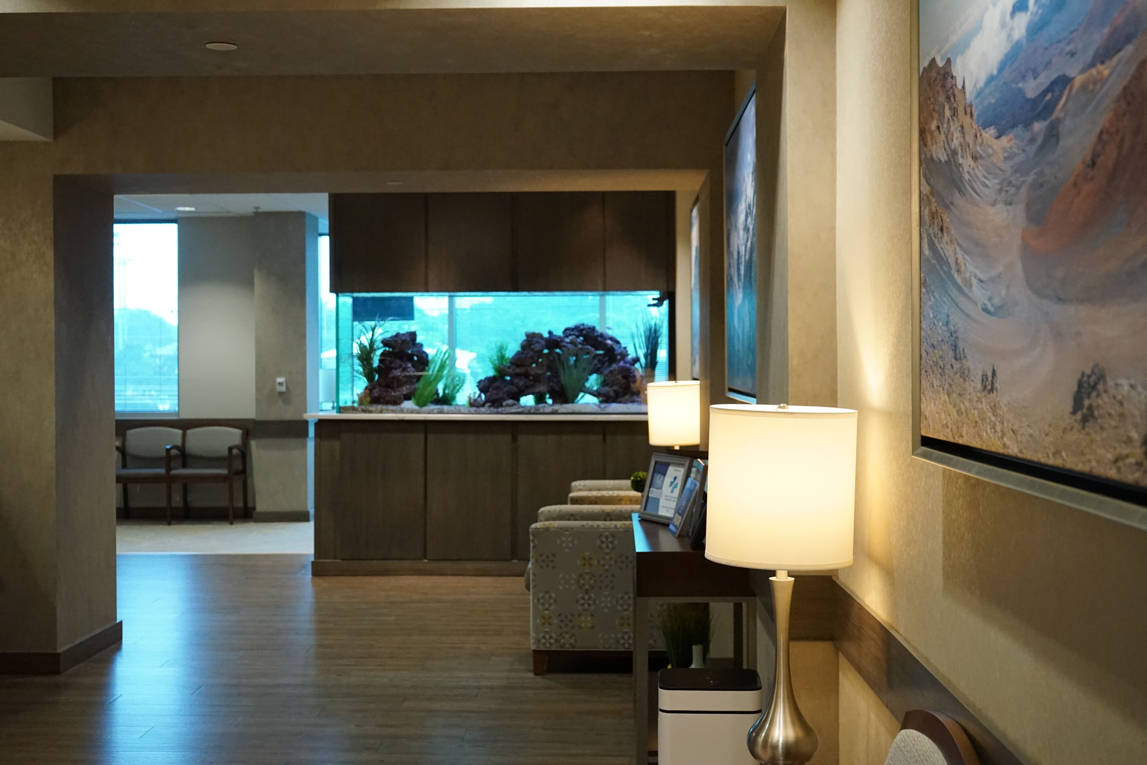North Atlanta Primary Care at East Cobb has a large saltwater fish tank as well as plenty of seating.