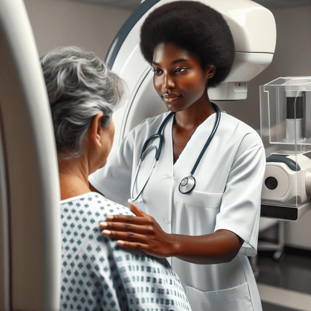 Healthcare Professional Assisting with Mammogram
