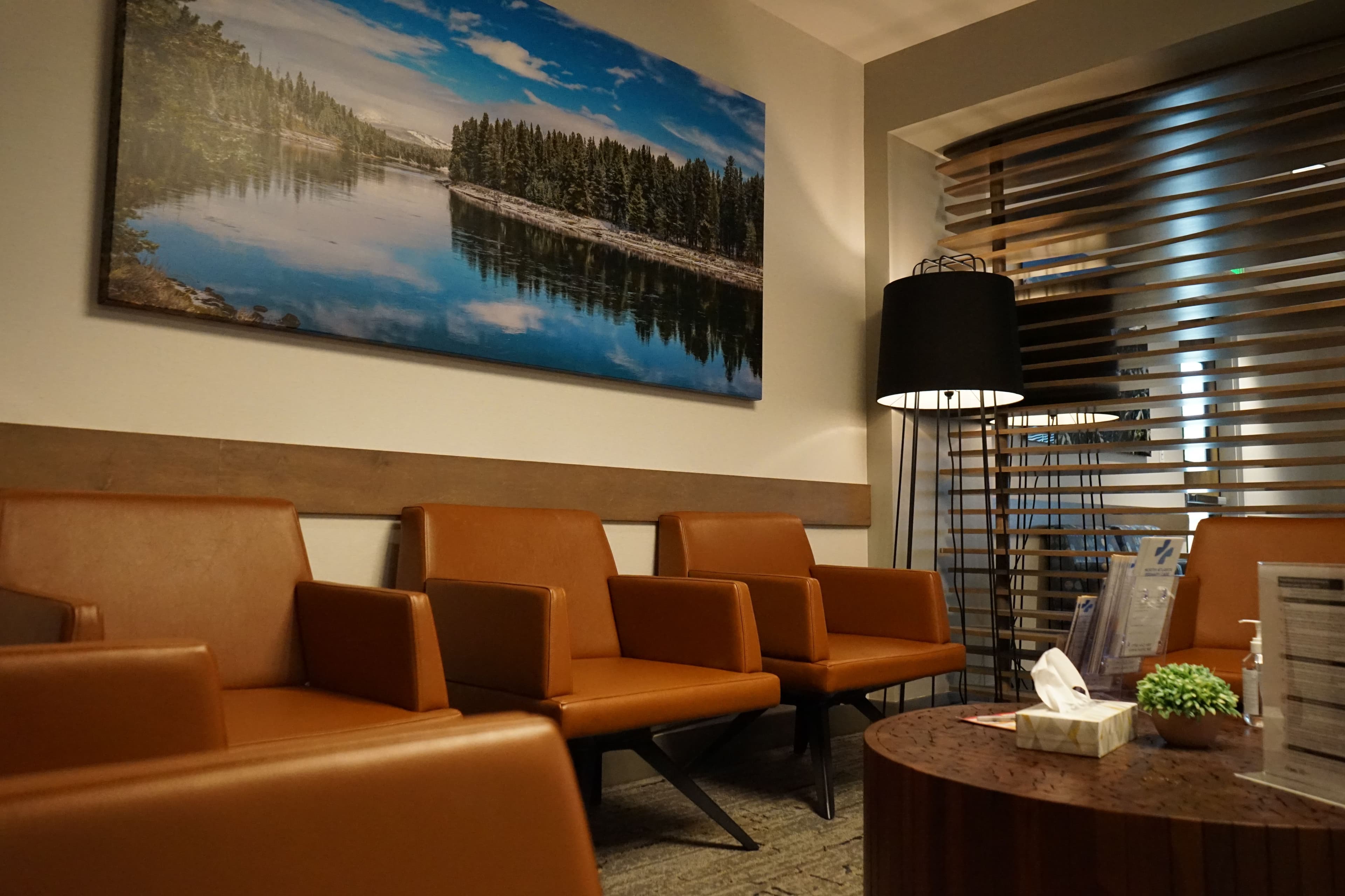 North Atlanta Primary Care in Canton has a waiting room with lots of chairs and wall artwork.