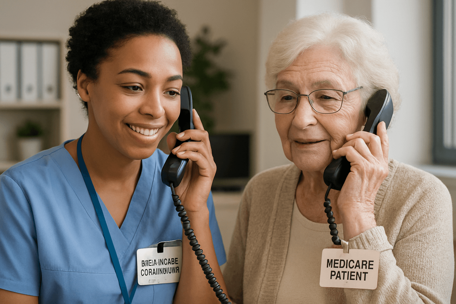 a medicare patient is talking on a phone with a nurse