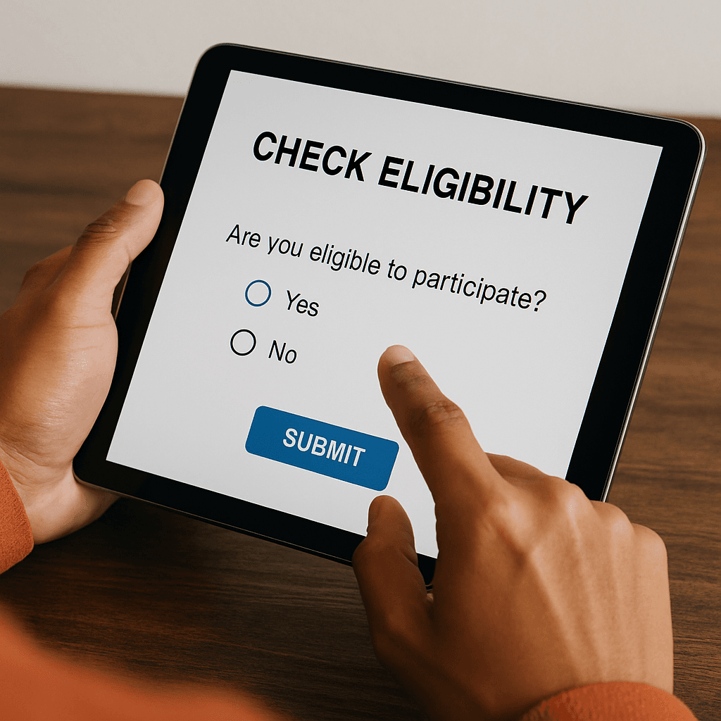 a person is using a tablet to check eligibility