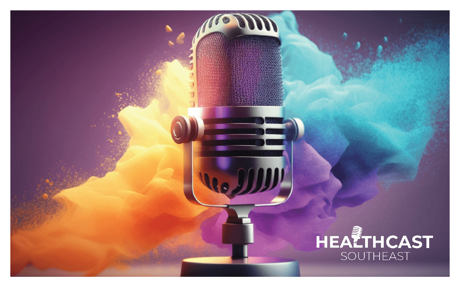 an advertisement for healthcast southeast with a microphone